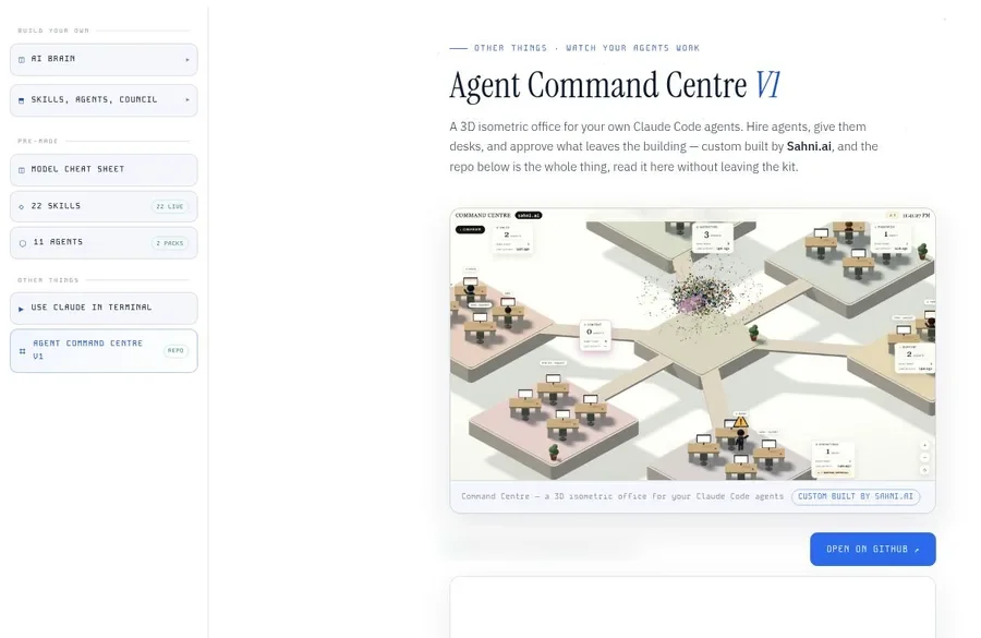 Agents Office V1, a 3D isometric office showing agents at desks