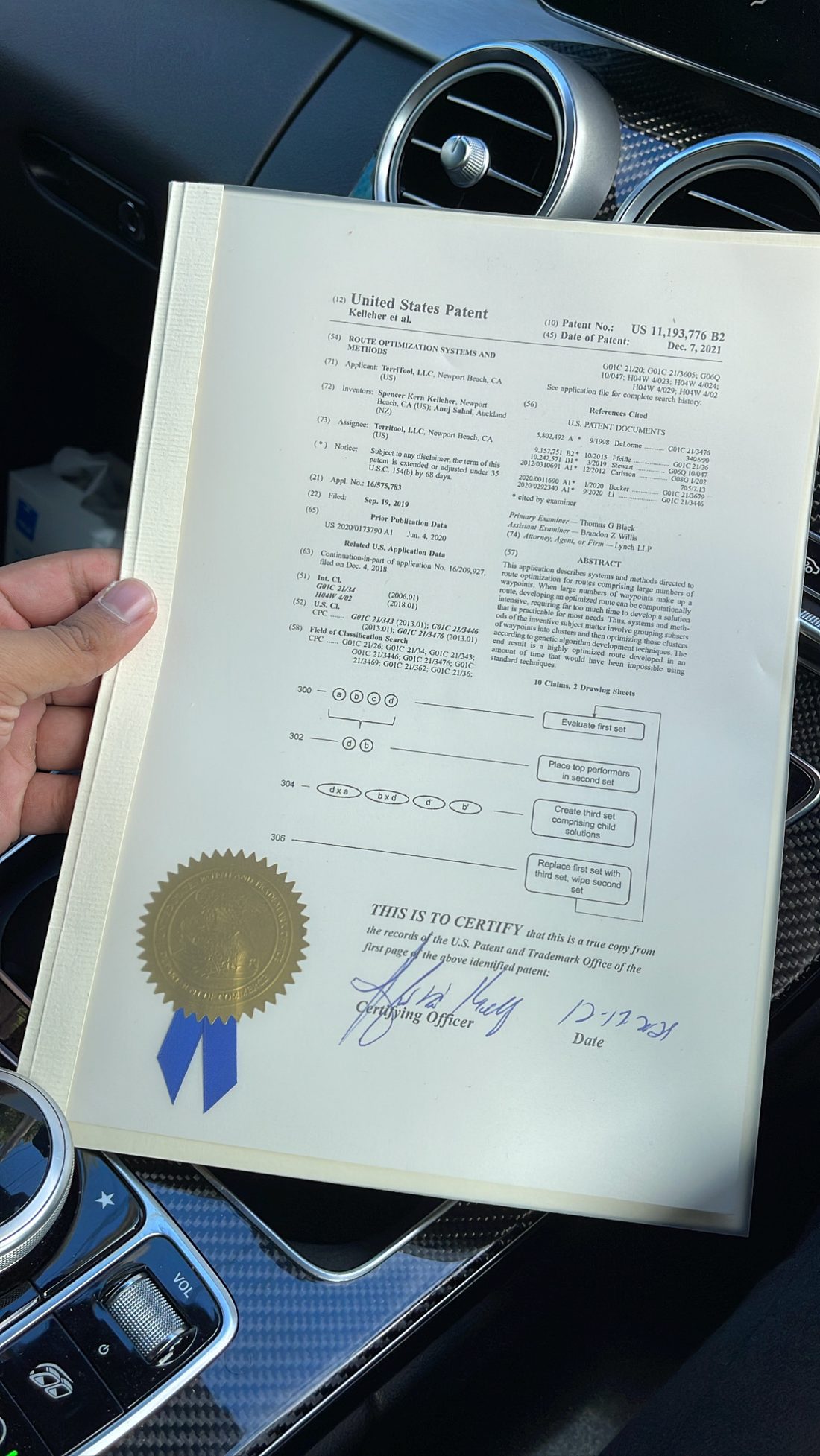 Certified copy of US Patent 11,193,776 B2, photographed by AJ Sahni